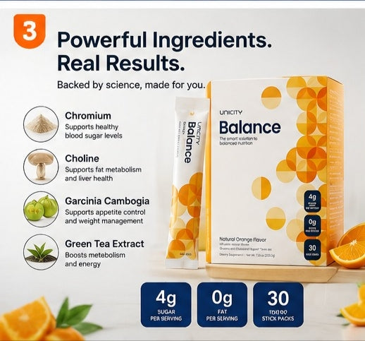 Unicity Balance Natural Orange Drink Mix – 30 Stick Packs | Daily Nutrition & Balanced Lifestyle Support