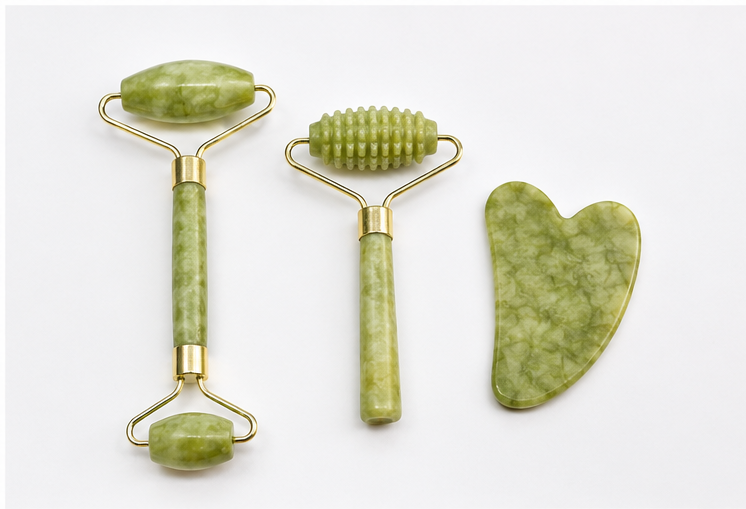 ZQNest 3-Piece Jade Facial Roller & Gua Sha Set – Face Massage & Skincare Tools